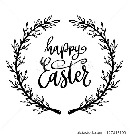 Happy Easter. Lettering phrase with wreath isolated on white background 127857103