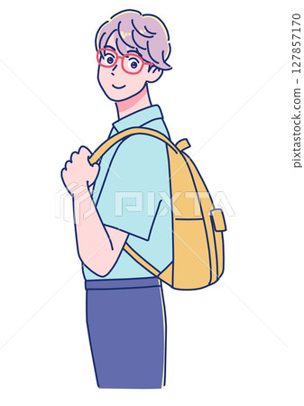 A high school boy carrying a backpack A high school boy carrying a backpack 127857170