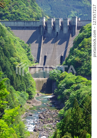 View of Tomisato Dam from Sarutobi Observation Square, Shikokuchuo City, Ehime Prefecture View of Tomisato Dam from Sarutobi Observation Square, Shikokuchuo City, Ehime Prefecture 127857217