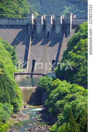 View of Tomisato Dam from Sarutobi Observation Square, Shikokuchuo City, Ehime Prefecture View of Tomisato Dam from Sarutobi Observation Square, Shikokuchuo City, Ehime Prefecture 127857222