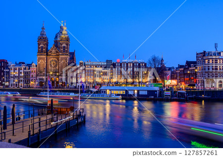 Amsterdam canals at dusk 127857261