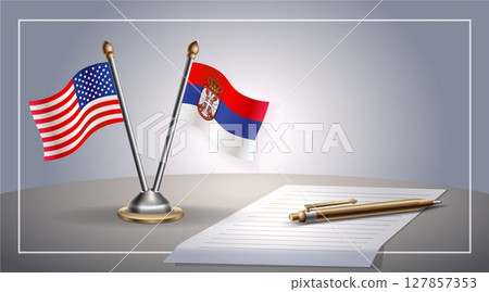 Small national flag of United States (USA) and Serbia flag Relation, Template Vector Illustration 127857353