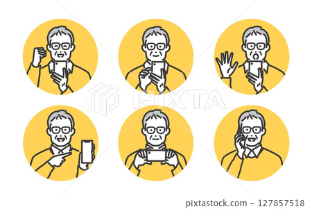 A simple upper body set of a senior man operating a smartphone A simple upper body set of a senior man operating a smartphone 127857518