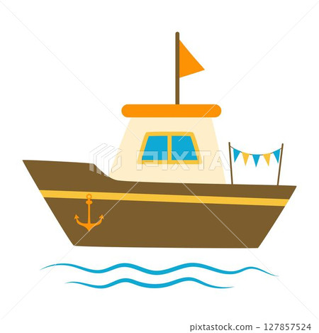 cartoon fishing boat isolated 127857524