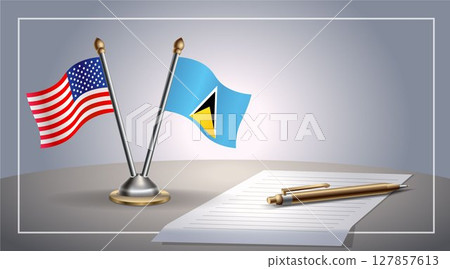Small national flag of United States (USA) and ST. Lucia flag Relation, Template Vector Illustration Small national flag of United States (USA) and ST. Lucia flag Relation, Template Vector Illustration 127857613