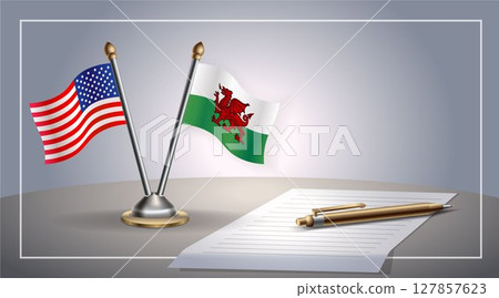Small national flag of United States (USA) and Wales flag Relation, Template Vector Illustration Small national flag of United States (USA) and Wales flag Relation, Template Vector Illustration 127857623