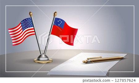 Small national flag of United States (USA) and Western Samoa flag Relation, Template Vector Illustration 127857624