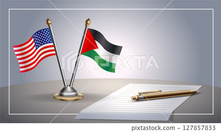 Small national flag of United States (USA) and Palestine flag Relation, Template Vector Illustration 127857833