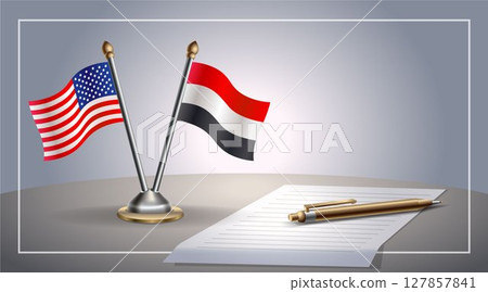 Small national flag of United States (USA) and Yemen flag Relation, Template Vector Illustration Small national flag of United States (USA) and Yemen flag Relation, Template Vector Illustration 127857841