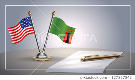 Small national flag of United States (USA) and Zambia flag Relation, Template Vector Illustration 127857842