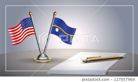 Small national flag of United States (USA) and Nauru flag Relation, Template Vector Illustration 127857969