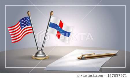 Small national flag of United States (USA) and Netherlands Antilles flag Relation, Template Vector Illustration 127857971