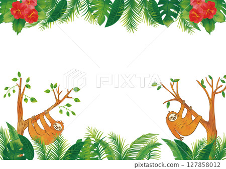Watercolor sloth and tropical plant frame 2 Watercolor sloth and tropical plant frame 2 127858012