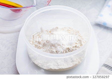 Bread making: flour and cooking tools Bread making: flour and cooking tools 127858297