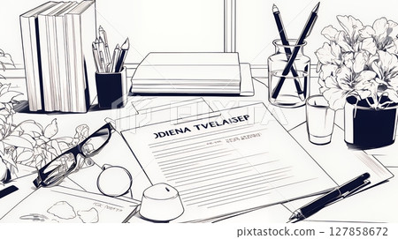 A desk with documents on it (simple colors) A desk with documents on it (simple colors) 127858672