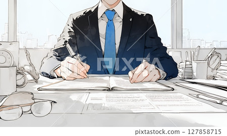 A business person signing a contract (simple colors) 127858715