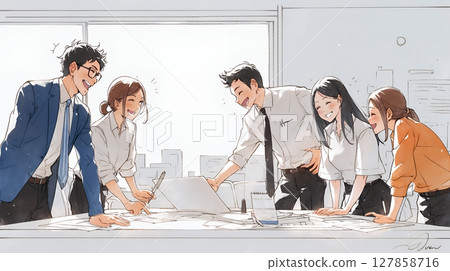 Business people having a brief meeting while standing in the office 127858716