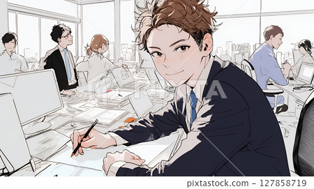 一名男子正在製定詳細的商業策略（簡單的顏色） 127858719