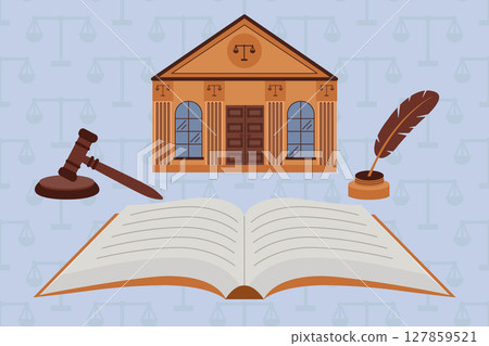 Illustration featuring justice-themed icons. 127859521