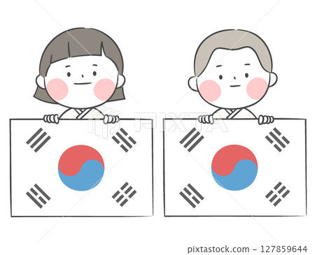 An illustration of Student holding the Korean national flag An illustration of Student holding the Korean national flag 127859644