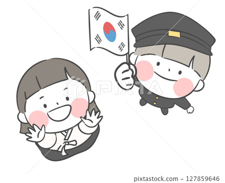 Children with Korean flag looking up Top view Children with Korean flag looking up Top view 127859646