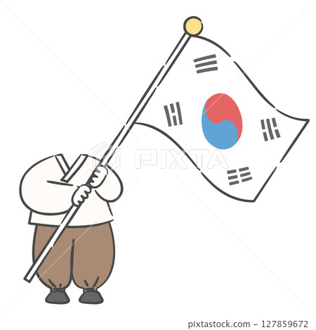 A character in old Korean attire holding the national flag, with a face cutout A character in old Korean attire holding the national flag, with a face cutout 127859672