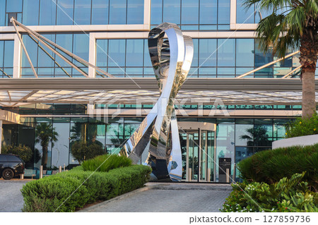 Dubai, UAE - September 25, 2024, Metallic Sculpture at the Entrance of Address Beach Resort, Showcasing Modern Architectural Design. Editorial 127859736