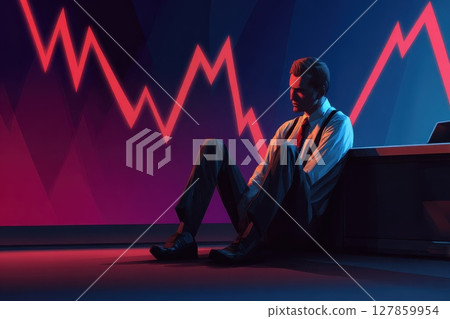 A man is sitting on the floor with his head down 127859954