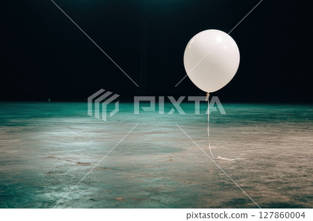 Floating White Balloon in a Dim Gray Room Illuminated by a Single Spotlight Floating White Balloon in a Dim Gray Room Illuminated by a Single Spotlight 127860004