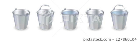 Metal vector buckets with and without water. Vector Metal vector buckets with and without water. Vector 127860104
