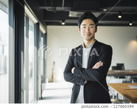AI-generated image: Portrait of a young businessman in an office AI-generated image: Portrait of a young businessman in an office 127860394