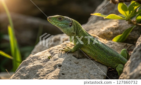 green iguana on the tree 127860732