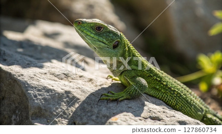 green iguana on the rock 127860734