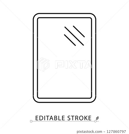 A mirror icon in minimalist style with editable stroke. Home interior element, bathroom accessory, reflective surface, hygiene object, furniture detail, outline drawing, vector line illustration. A mirror icon in minimalist style with editable stroke. Home interior element, bathroom accessory, reflective surface, hygiene object, furniture detail, outline drawing, vector line illustration. 127860797
