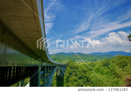 Tenryukyo Bridge, a solitary bridge towering into the sky on the San-en-Nanshin Expressway 127861265