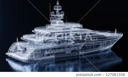 Luxurious yacht design showcased in a high-tech digital rendering with details 127861508