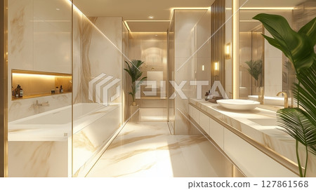 Modern luxury bathroom interior design with marble countertop, spa and relaxation concept. 127861568