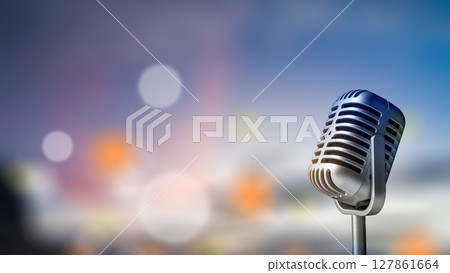Vintage microphone with blurred bokeh lights background 127861664