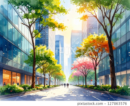 Sunset sunk in the valley of the building 127863576