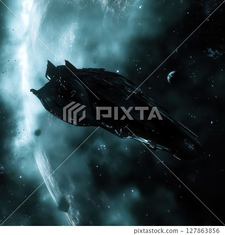 Spacecraft in distant galaxy at twilight Spacecraft in distant galaxy at twilight 127863856