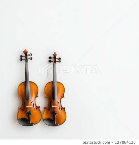 Two violins on a white wall elegant 127864123