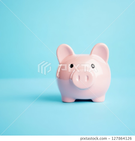 Cute pink piggy bank on a blue background - Stock Illustration ...