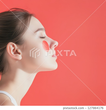 Model poses elegantly with a beauty mark 127864176