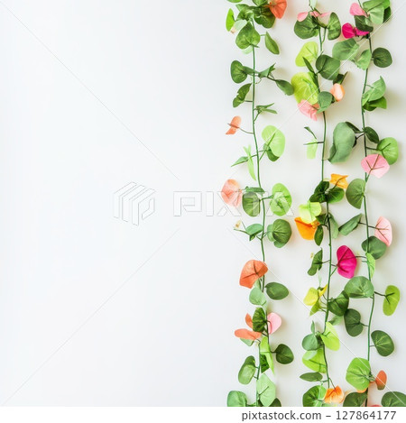 Vibrant greenery with colorful leaves on a wall 127864177