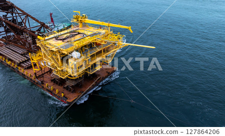 Offshore Oil and Gas production platform, Heavy duty marine engineering structure for energy and petrochemical industry, Offshore oil rig energy infrastructure marine engineering, Offshore platform. 127864206