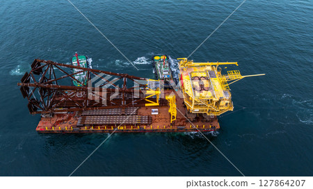 Offshore Oil and Gas production platform, Heavy duty marine engineering structure for energy and petrochemical industry, Offshore oil rig energy infrastructure marine engineering, Offshore platform. 127864207