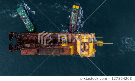 Offshore Oil and Gas production platform, Heavy duty marine engineering structure for energy and petrochemical industry, Offshore oil rig energy infrastructure marine engineering, Offshore platform. 127864208