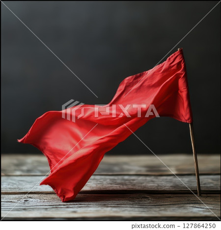 Bold red flag waving against a dark background 127864250