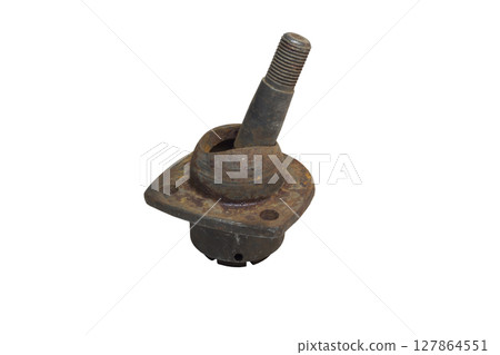 ball joint, upper, double wishbone suspension component, old, dismantled for replace. isolated on white background 127864551