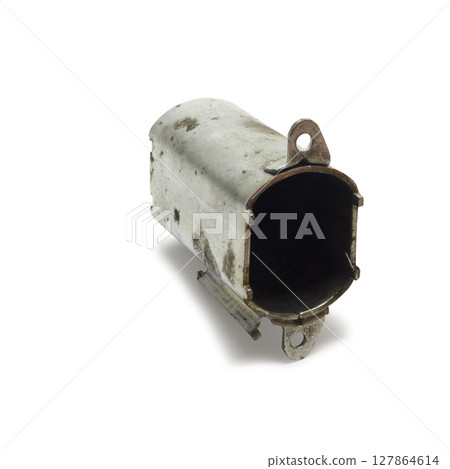 motor housing of car windshield wipers permanent magnet DC motor. shows empty insides for permanent magnets 127864614